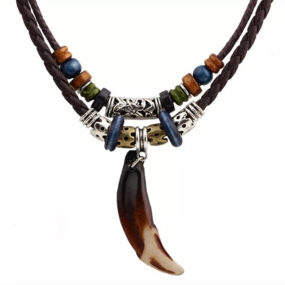 Men Wofl Tooth leather bracelet